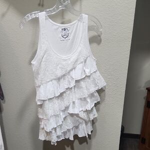 White Lace Ruffle Tank Top